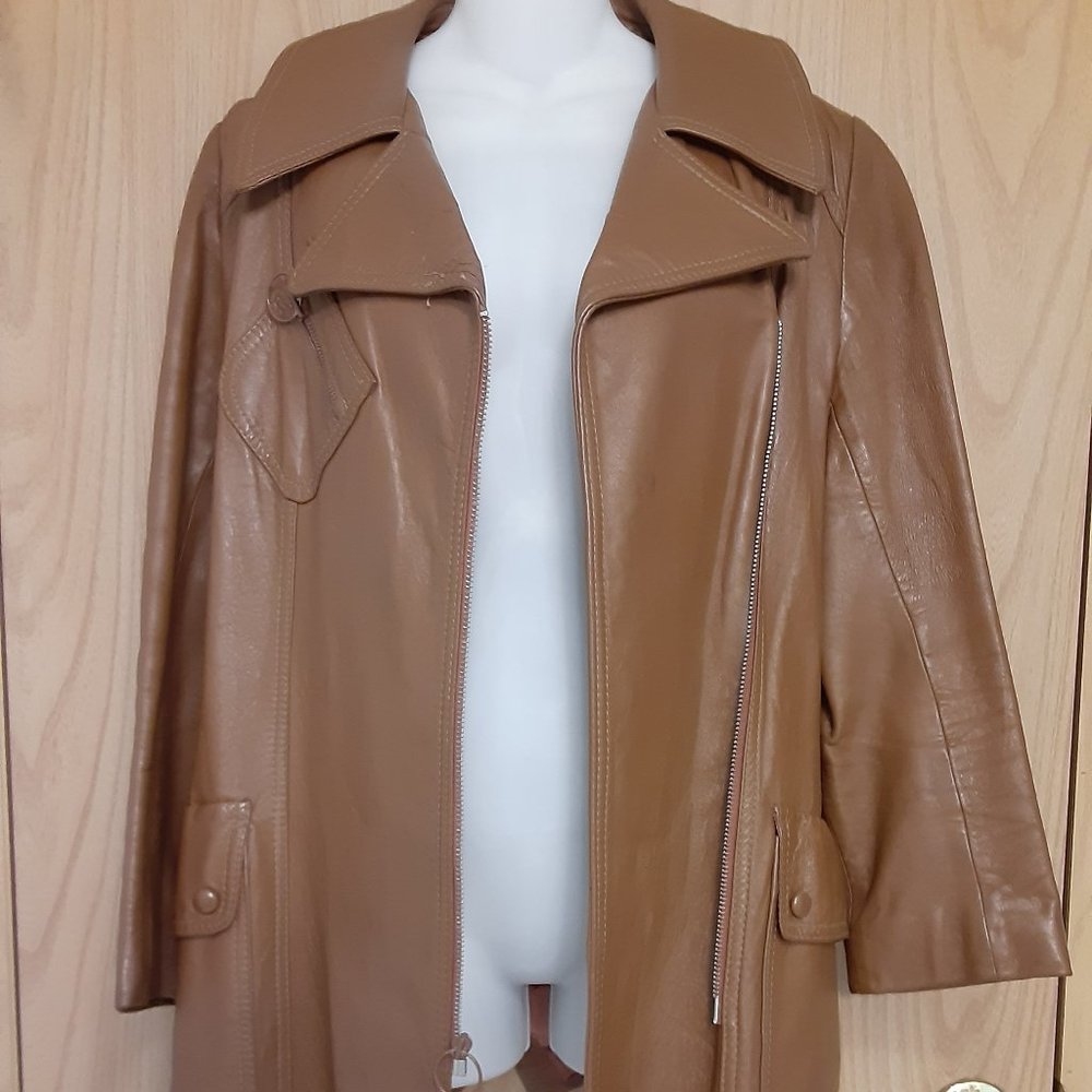 Peter Caruso Light Brown Leather Jacket Long Moto